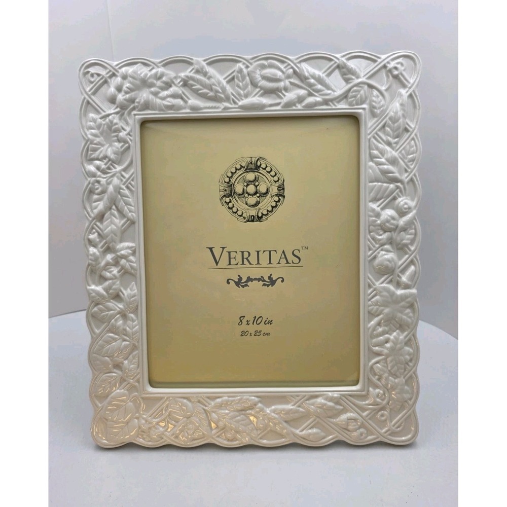 VTG Ivory Ceramic Floral Picture Frame 8x10 Embossed White Shabby Chic 13x11.5